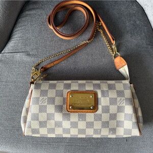Louis Vuitton Cream Checkered Crossbody Bag with Brown Trim